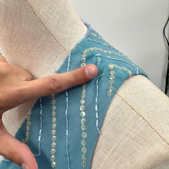 Lady of the Lake Blue Beaded 1970s Vintage Maxi Gown Flowy Skirt - Picture 8 of 10